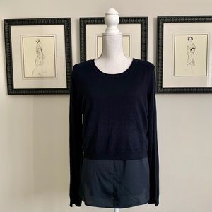 Navy Blue Long Sleeve Crop Sweater